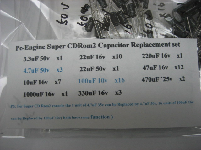 Pc-Engine Super CD Rom2 Capacitor Replacement set - Click Image to Close